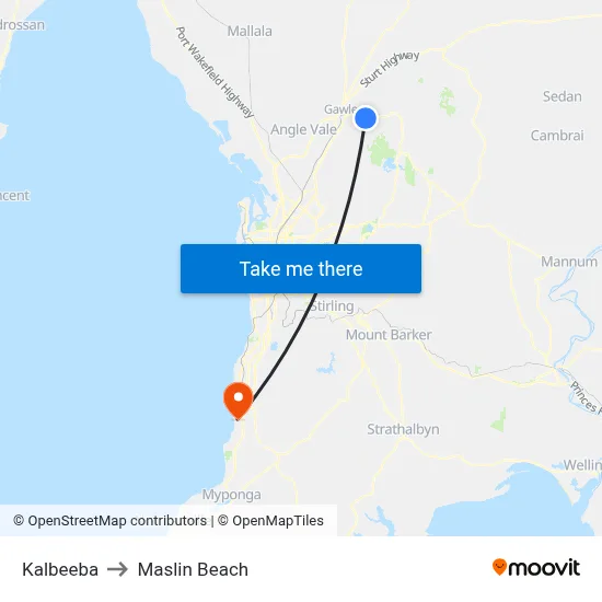 Kalbeeba to Maslin Beach map