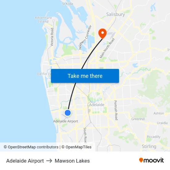 Adelaide Airport to Mawson Lakes map
