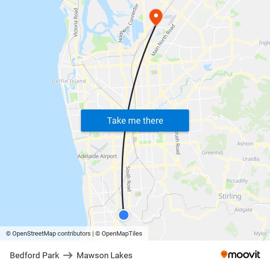 Bedford Park to Mawson Lakes map