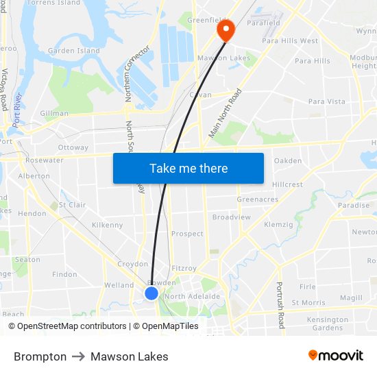 Brompton to Mawson Lakes map