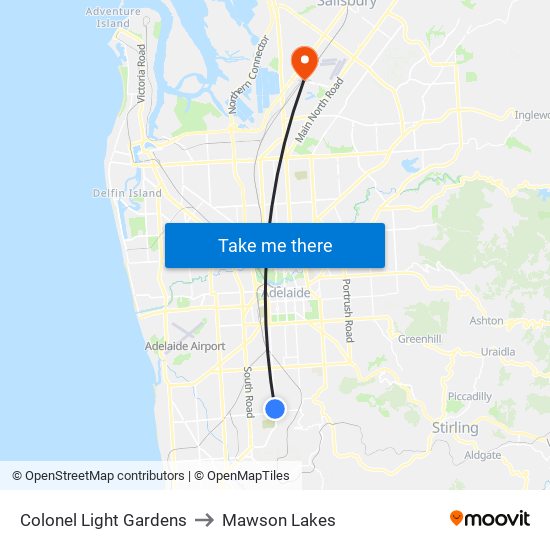 Colonel Light Gardens to Mawson Lakes map