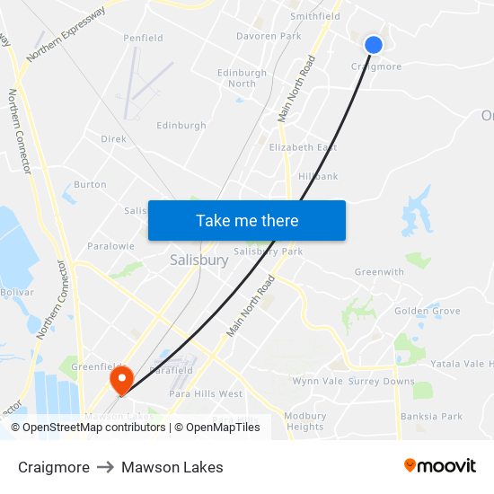 Craigmore to Mawson Lakes map