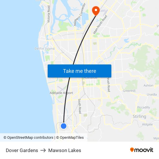 Dover Gardens to Mawson Lakes map