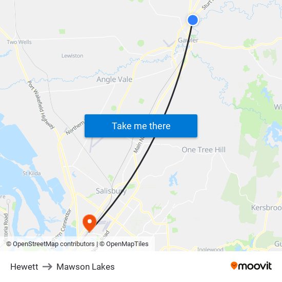 Hewett to Mawson Lakes map