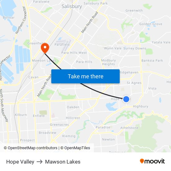 Hope Valley to Mawson Lakes map