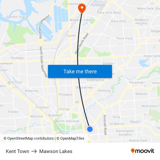 Kent Town to Mawson Lakes map