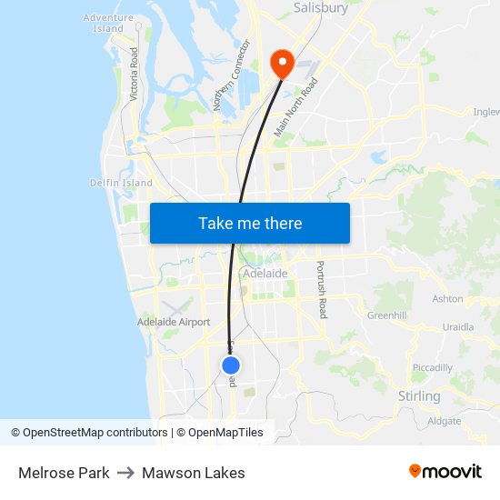 Melrose Park to Mawson Lakes map