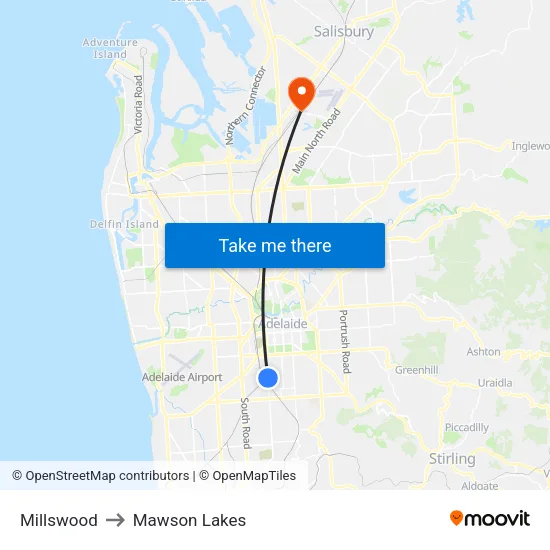 Millswood to Mawson Lakes map