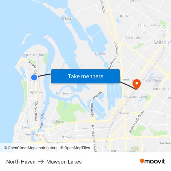 North Haven to Mawson Lakes map