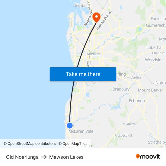 Old Noarlunga to Mawson Lakes map