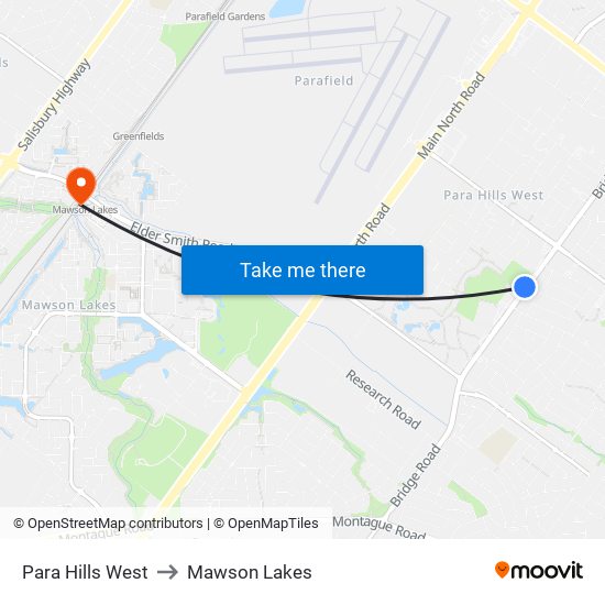 Para Hills West to Mawson Lakes map