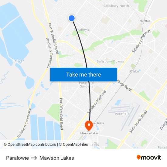 Paralowie to Mawson Lakes map