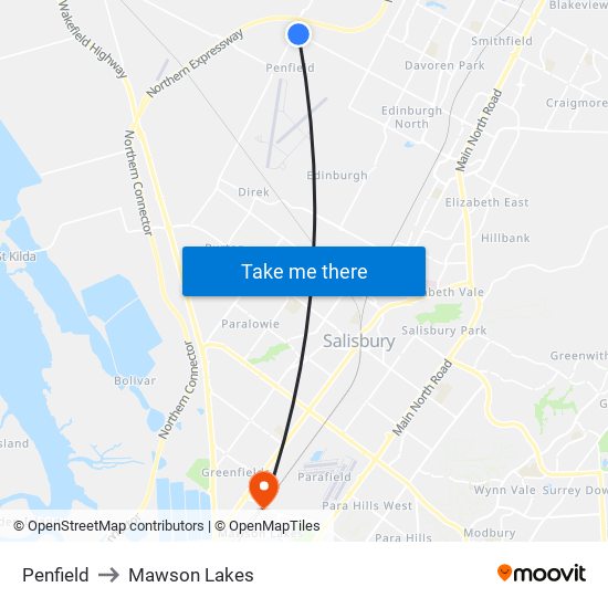 Penfield to Mawson Lakes map