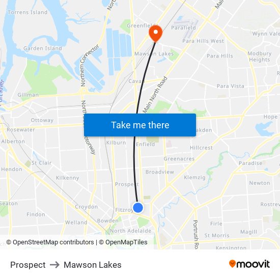 Prospect to Mawson Lakes map