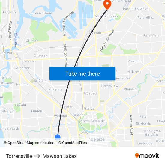 Torrensville to Mawson Lakes map