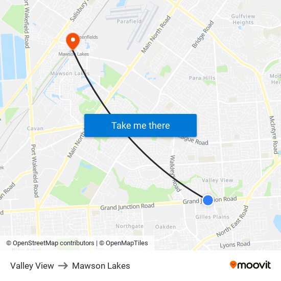 Valley View to Mawson Lakes map