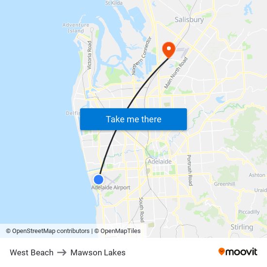 West Beach to Mawson Lakes map