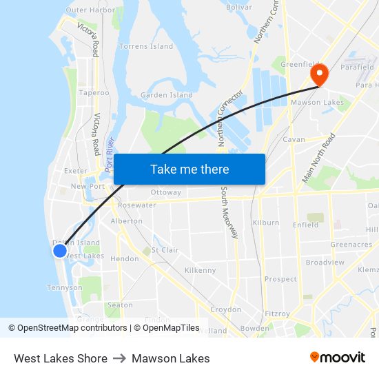 West Lakes Shore to Mawson Lakes map