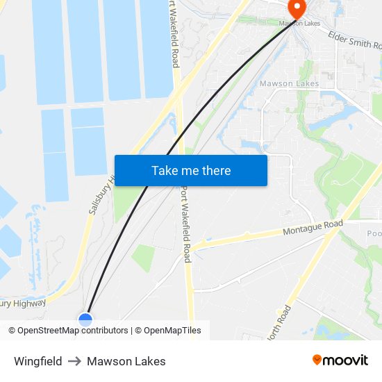 Wingfield to Mawson Lakes map