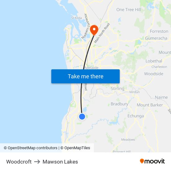 Woodcroft to Mawson Lakes map