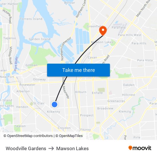 Woodville Gardens to Mawson Lakes map