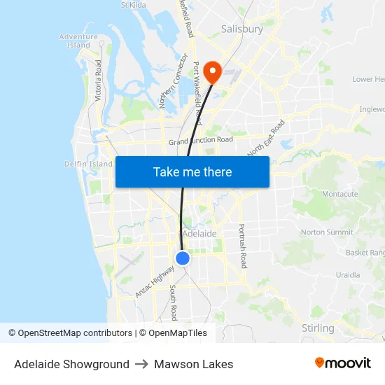 Adelaide Showground to Mawson Lakes map