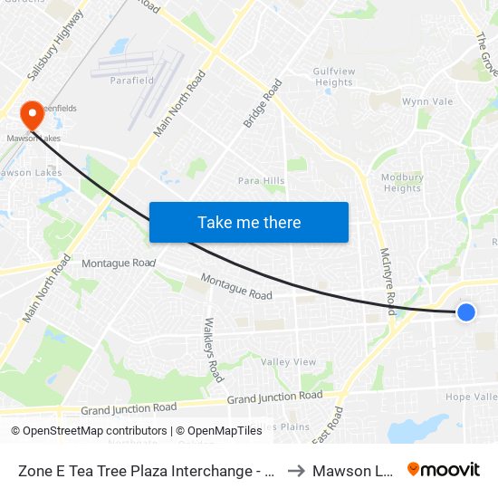 Zone E Tea Tree Plaza Interchange - East side to Mawson Lakes map