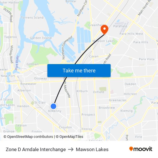 Zone D Arndale Interchange to Mawson Lakes map