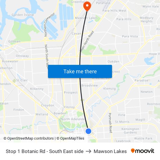 Stop 1 Botanic Rd - South East side to Mawson Lakes map