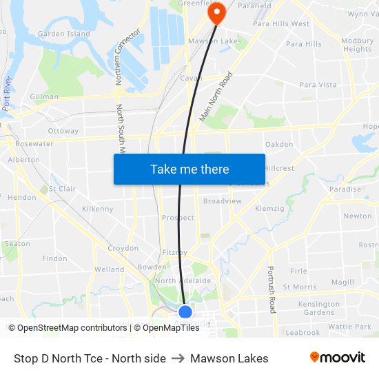 Stop D North Tce - North side to Mawson Lakes map