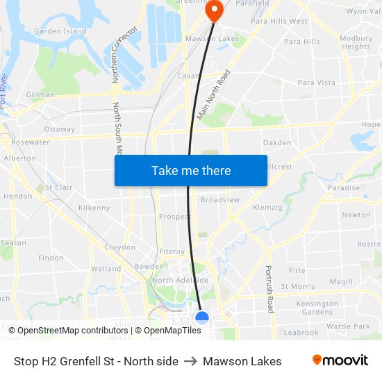 Stop H2 Grenfell St - North side to Mawson Lakes map