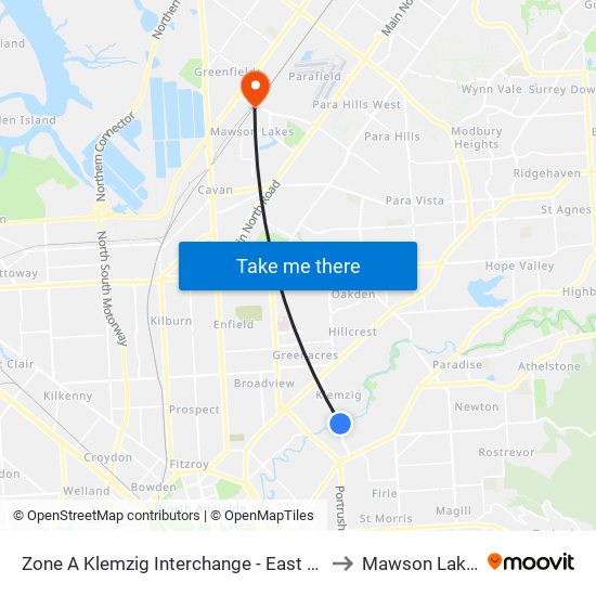 Zone A Klemzig Interchange - East side to Mawson Lakes map