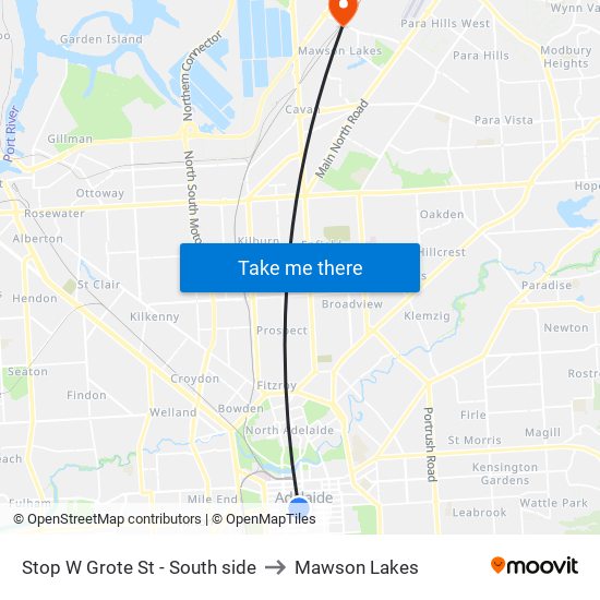 Stop W Grote St - South side to Mawson Lakes map