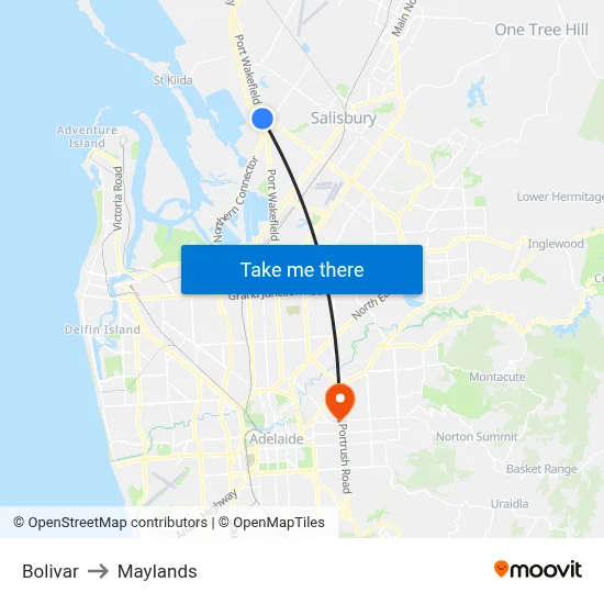 Bolivar to Maylands map