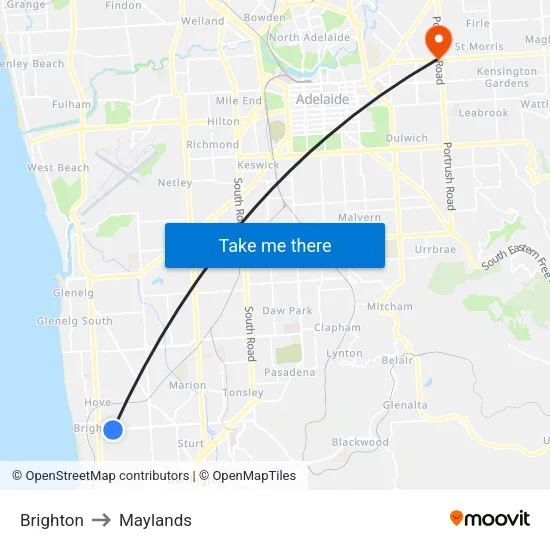 Brighton to Maylands map