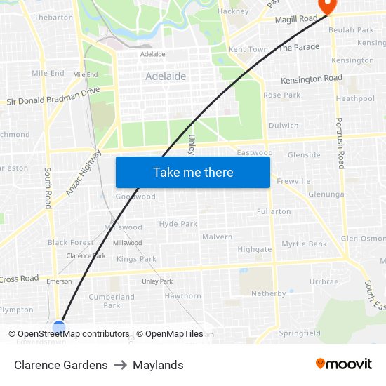 Clarence Gardens to Maylands map