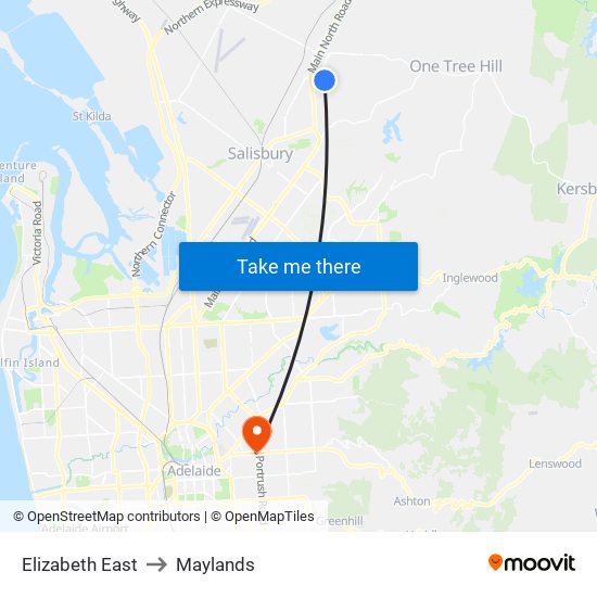 Elizabeth East to Maylands map