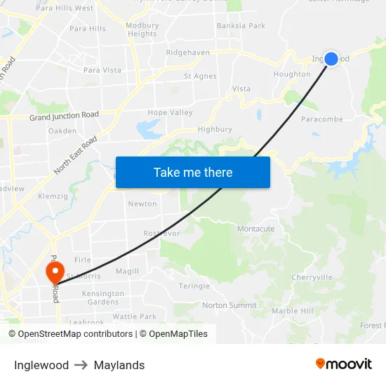 Inglewood to Maylands map