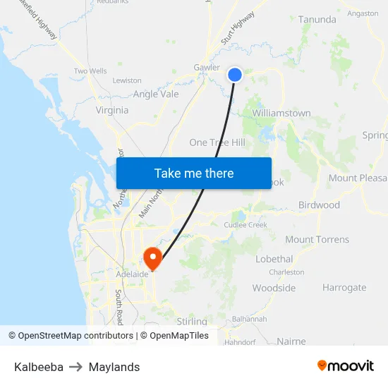 Kalbeeba to Maylands map