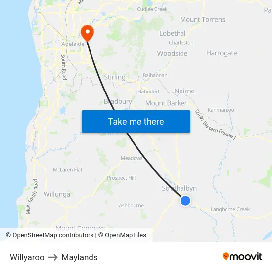 Willyaroo to Maylands map