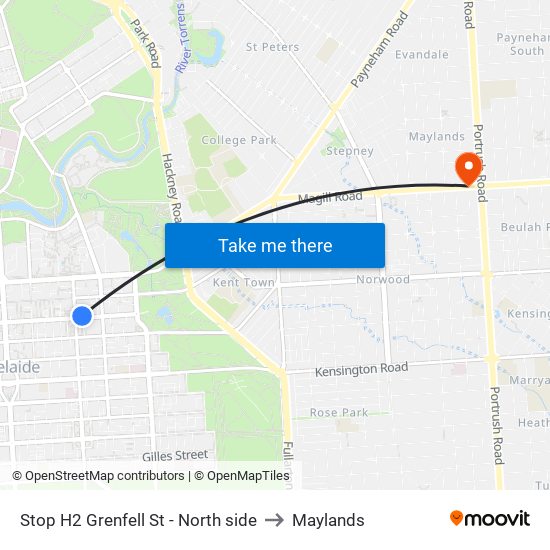Stop H2 Grenfell St - North side to Maylands map