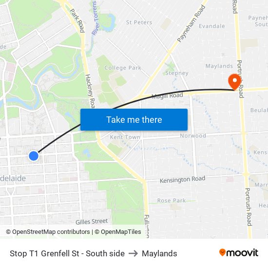 Stop T1 Grenfell St - South side to Maylands map