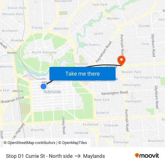 Stop D1 Currie St - North side to Maylands map