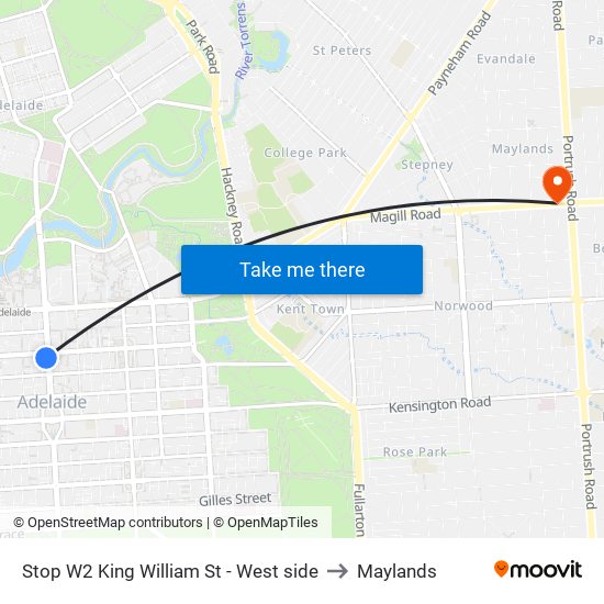 Stop W2 King William St - West side to Maylands map