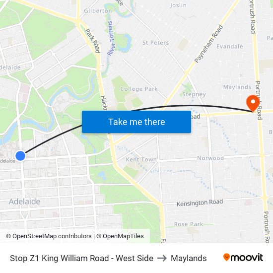 Stop Z1 King William Road - West Side to Maylands map
