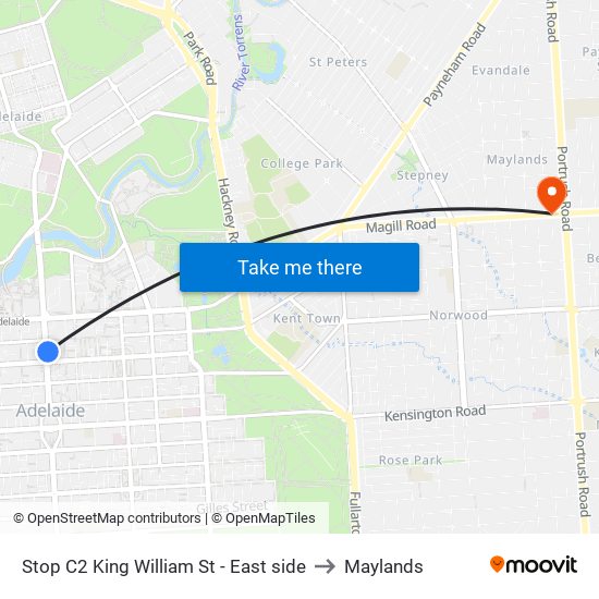 Stop C2 King William St - East side to Maylands map