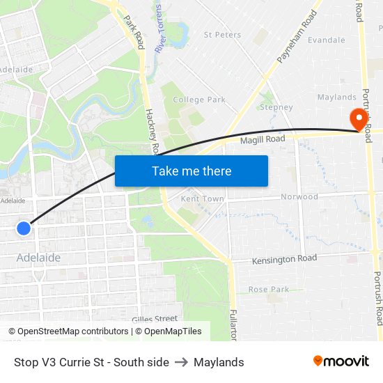 Stop V3 Currie St - South side to Maylands map