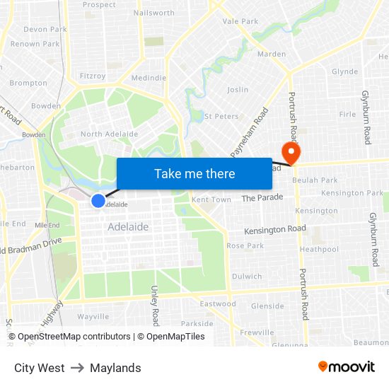 City West to Maylands map