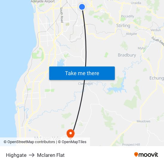 Highgate to Mclaren Flat map