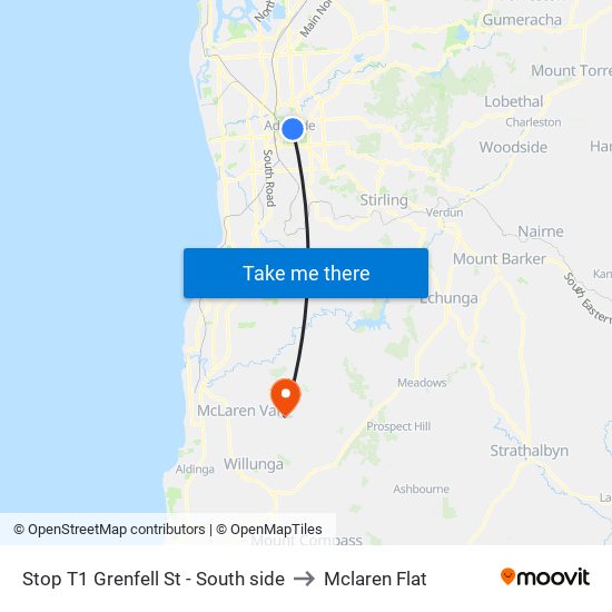 Stop T1 Grenfell St - South side to Mclaren Flat map